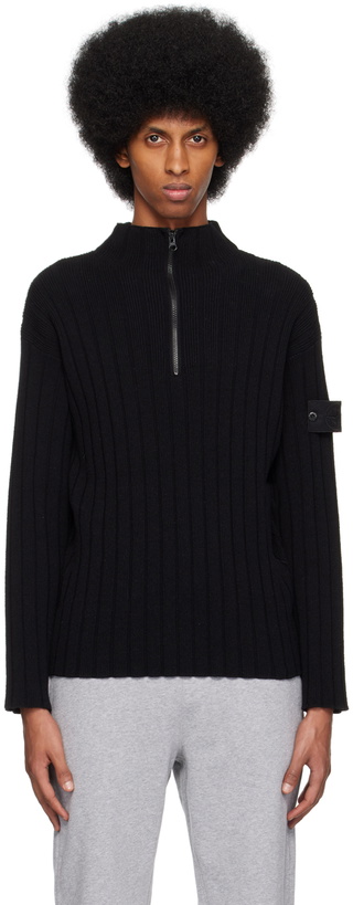 Photo: Stone Island Black Half-Zip Sweater