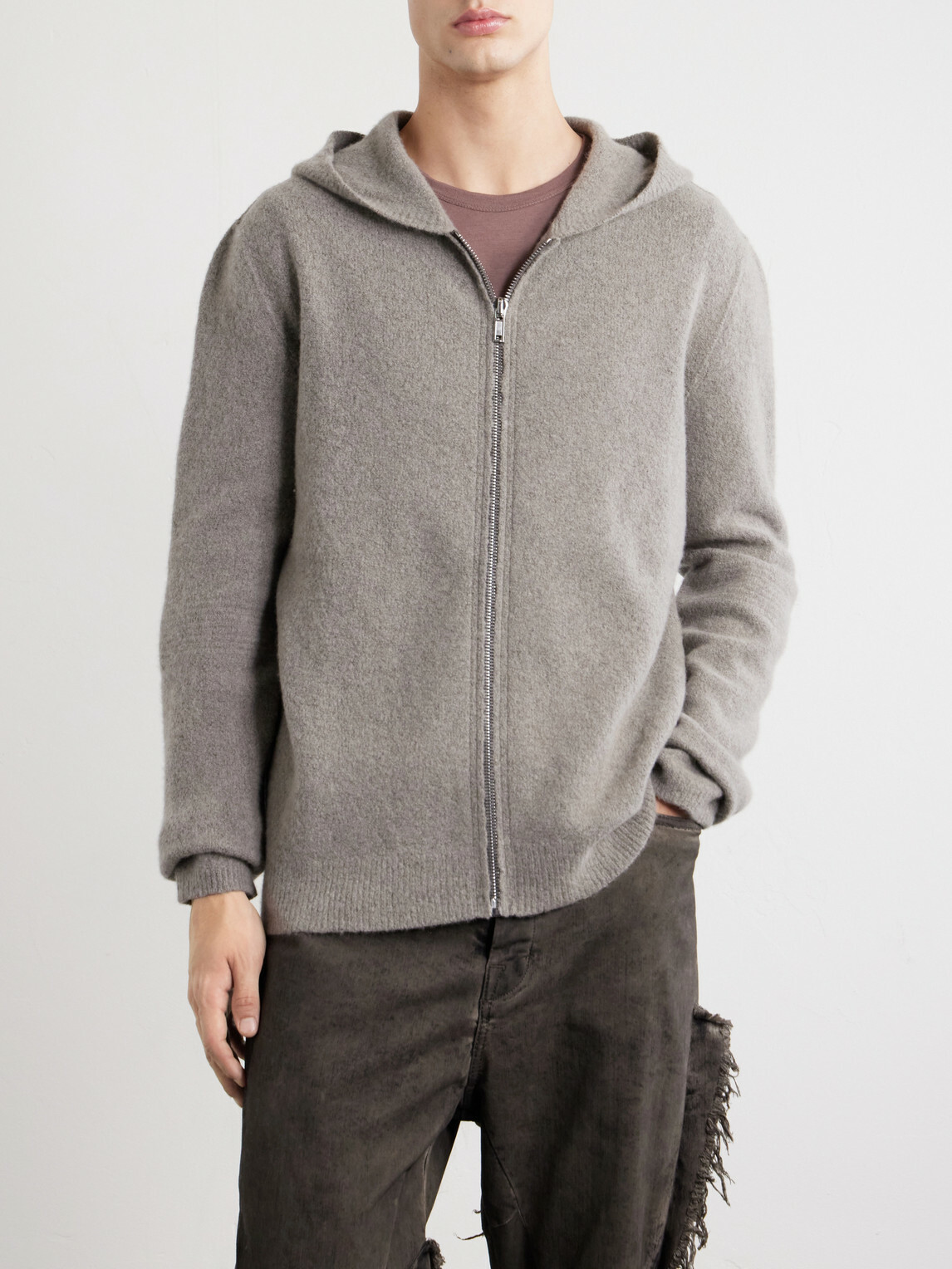 Rick Owens - Cashmere-Blend Felt Zip-Up Hoodie - Gray