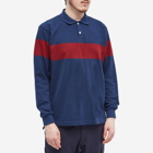 Beams Plus Men's Pique Stripe Long Sleeve Polo Shirt in Navy