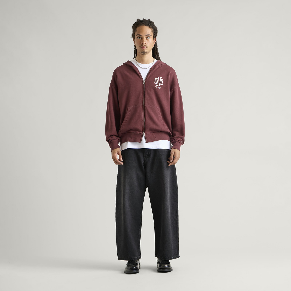 END. Mono Zip Hoodie in Oxblood