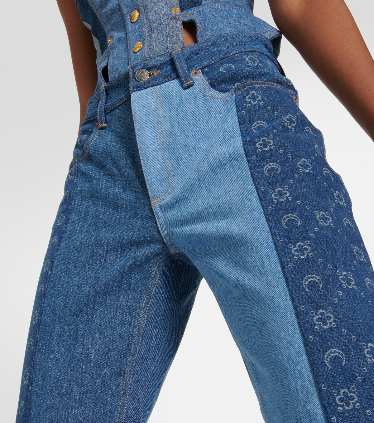 Marine Serre - Moonogram patchwork straight jeans