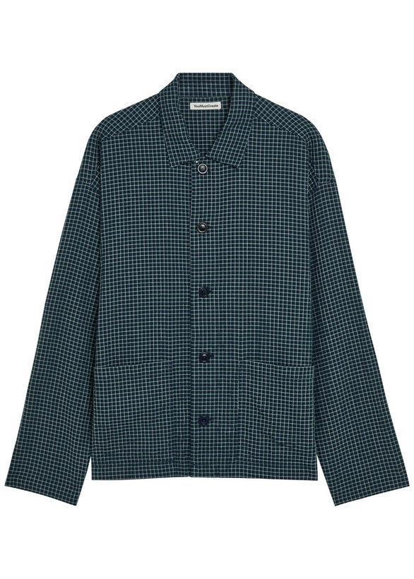 Photo: Ymc PJ Checked Waffle Shirt Navy