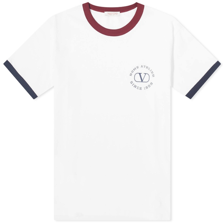 Photo: Valentino Men's Logo Ringer T-Shirt in White/Navy/Bordeaux