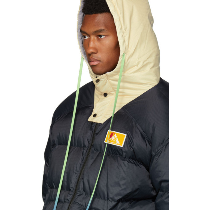 Off-White Navy and Off-White Down Scaffolding Zipped Puffer Jacket