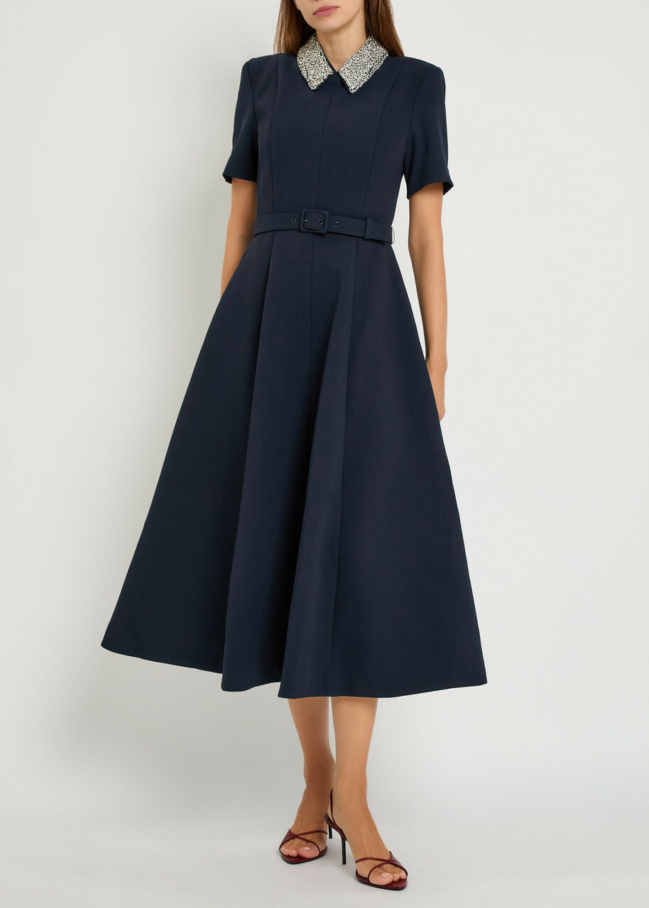 Rebecca Vallance Xena Crystal-embellished Crepe Midi Dress Navy