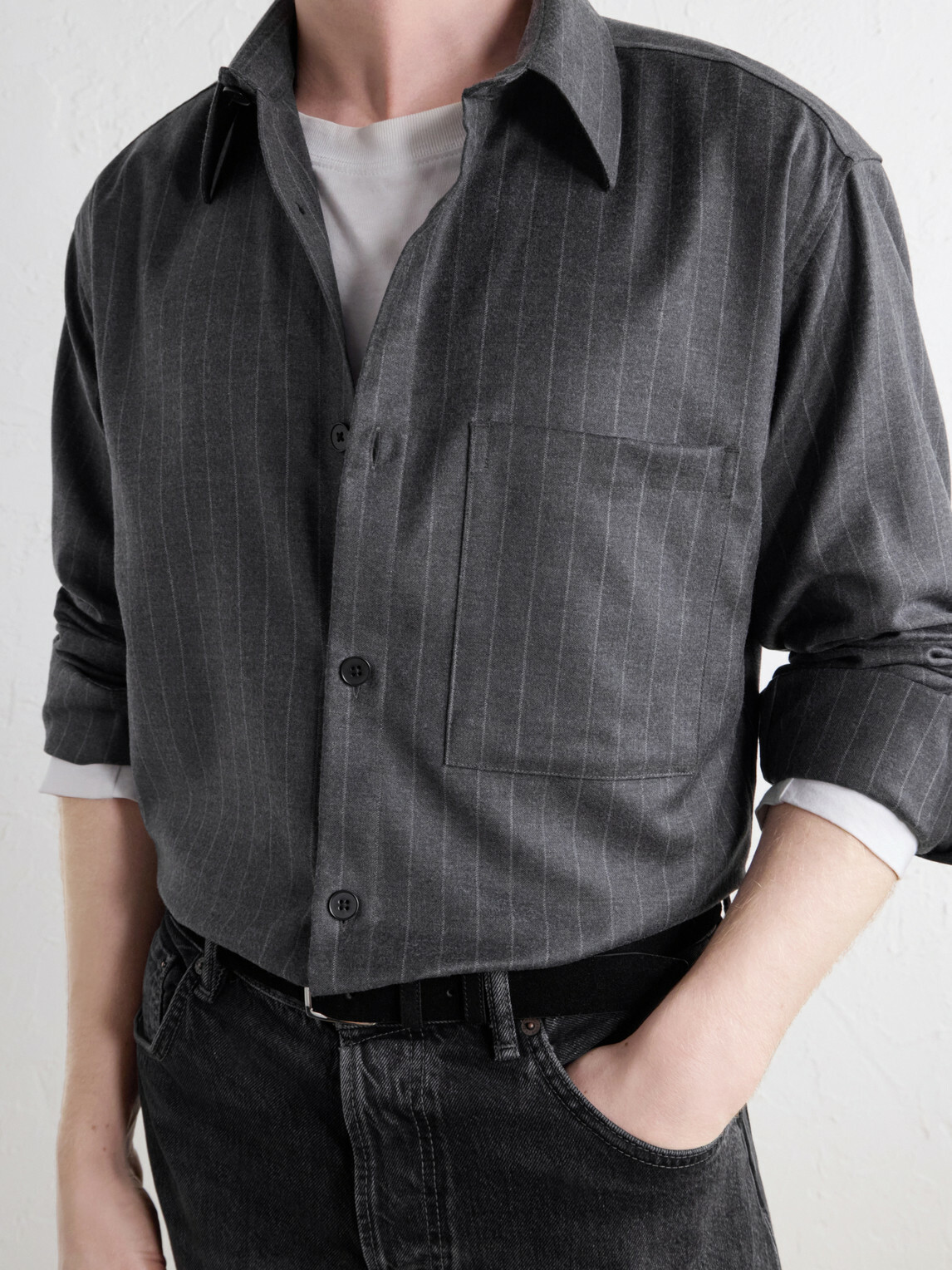 NN07 - Freddy 10052 Pinstriped Wool-Blend Flannel Shirt - Gray