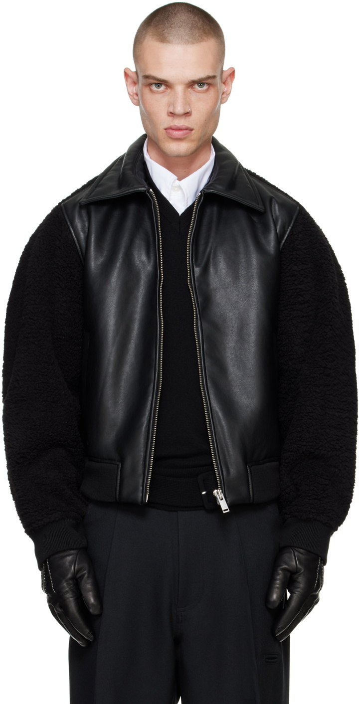 Random Identities Black Faux-Shearling & Faux-Leather Bomber Jacket