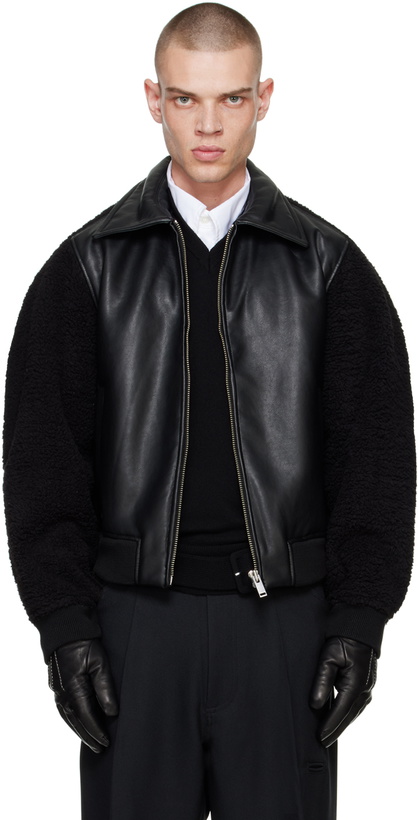 Photo: Random Identities Black Faux-Shearling & Faux-Leather Bomber Jacket