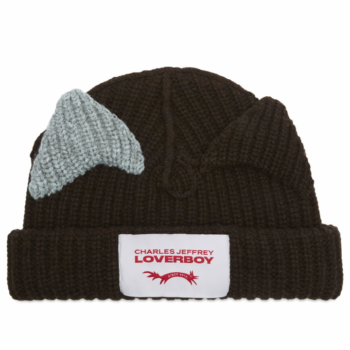 Photo: Charles Jeffrey Loverboy Women's Chunky Ears Beanie in Brown/Light Blue 