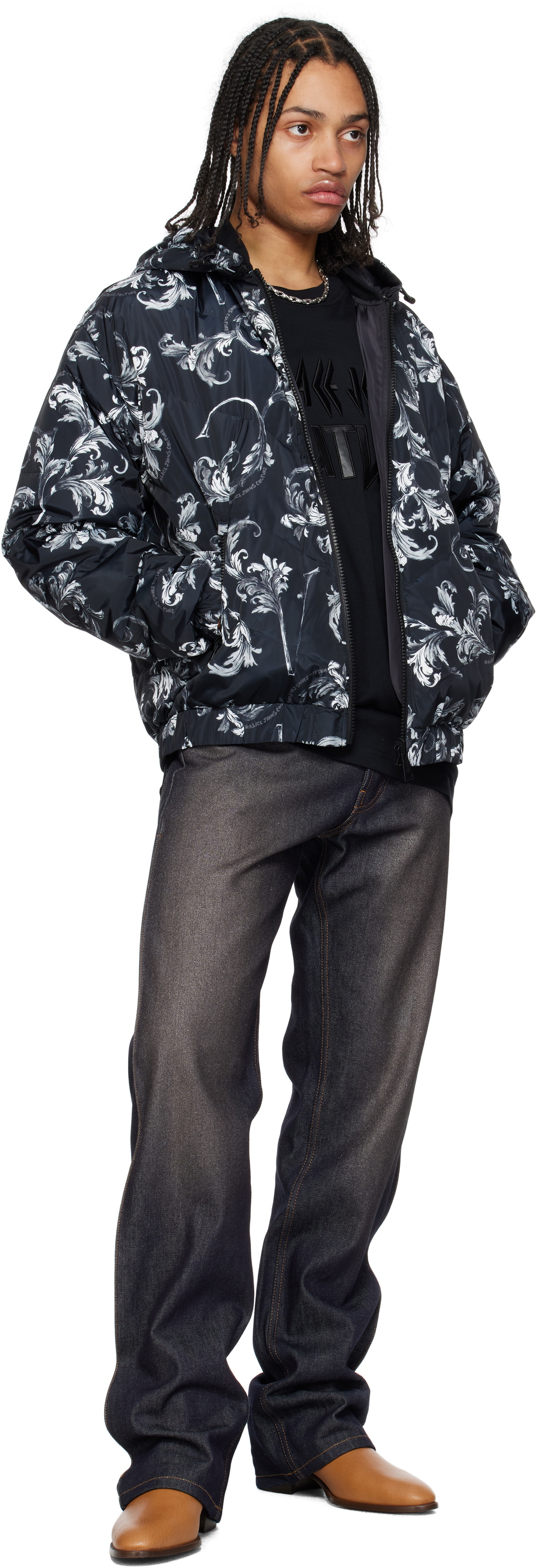 Versace Jeans Couture Black Barocco Reversible Down Jacket