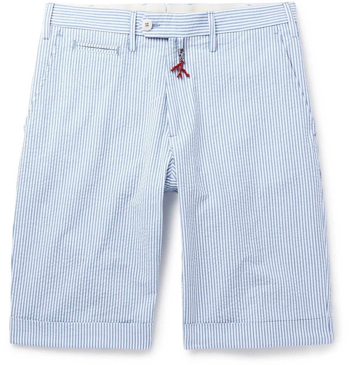 Photo: Isaia - Striped Cotton-Seersucker Shorts - Blue