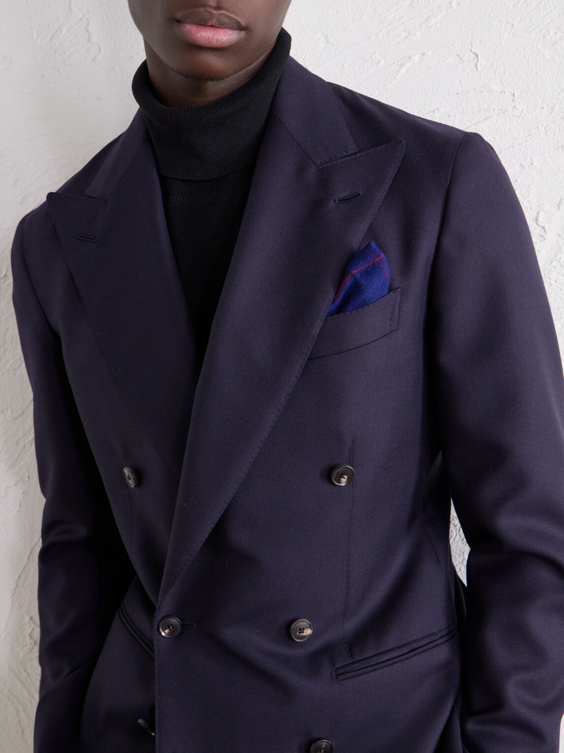 Anderson & Sheppard - Frayed Checked Cashmere-Twill Pocket Square - Blue