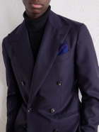 Anderson & Sheppard - Frayed Checked Cashmere-Twill Pocket Square - Blue