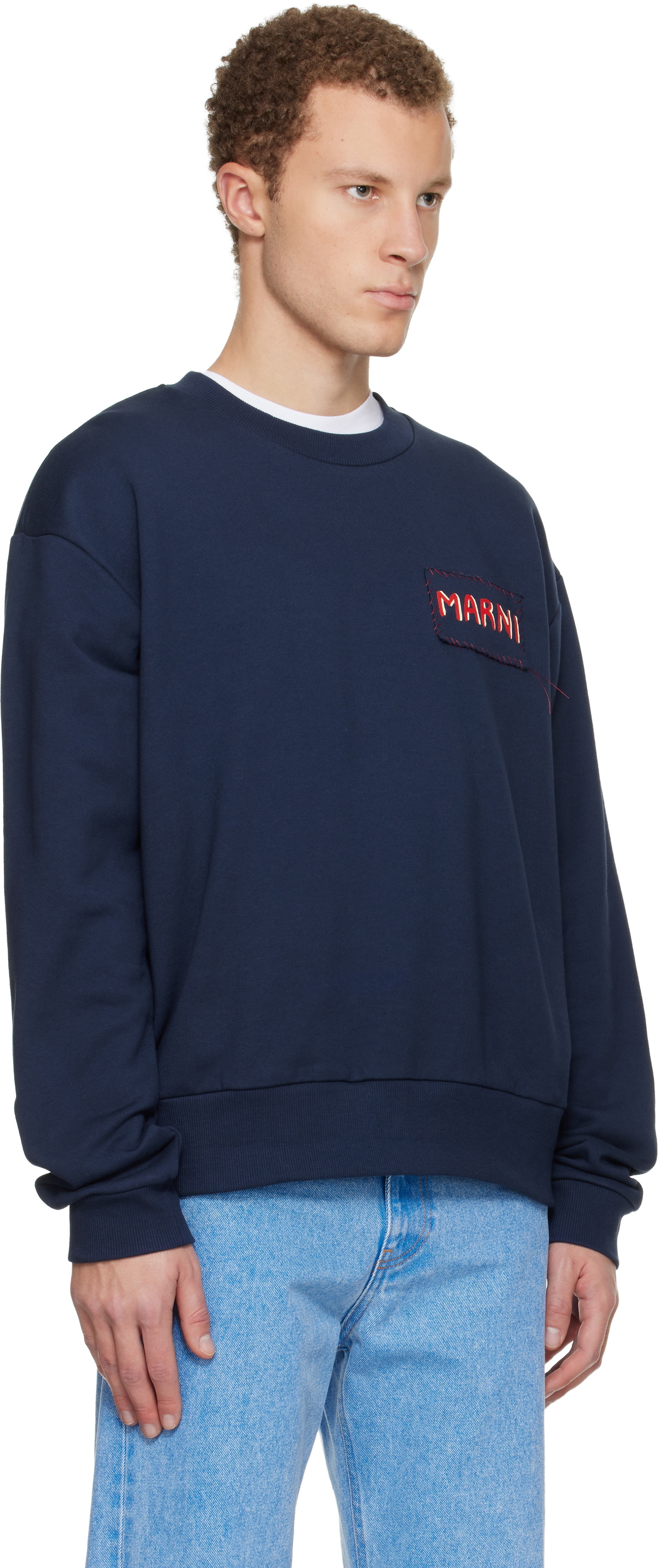 Marni Navy Logo Patch Sweatshirt