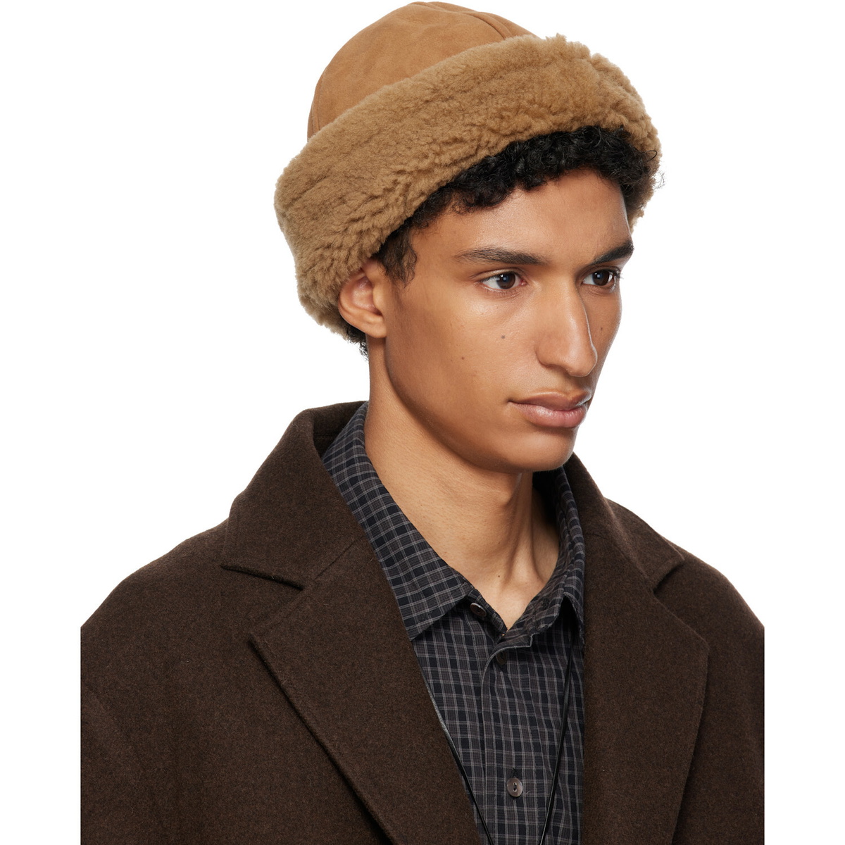 Cawley Tan Suede Back Curly Hair Sheepskin Beanie