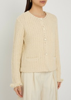 Emporio Armani Fringed Cotton-blend Crochet Cardigan Cream