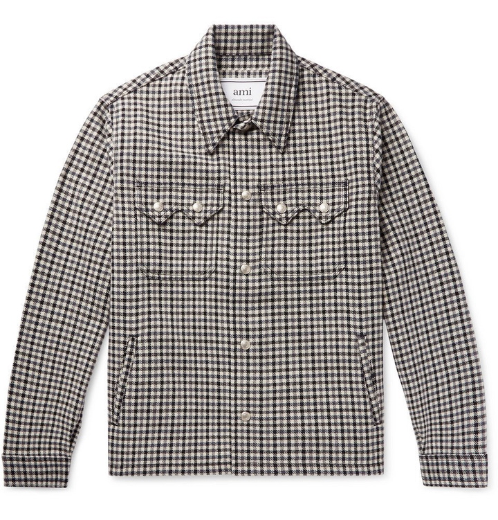 Photo: AMI - Houndstooth Wool-Blend Trucker Jacket - Gray