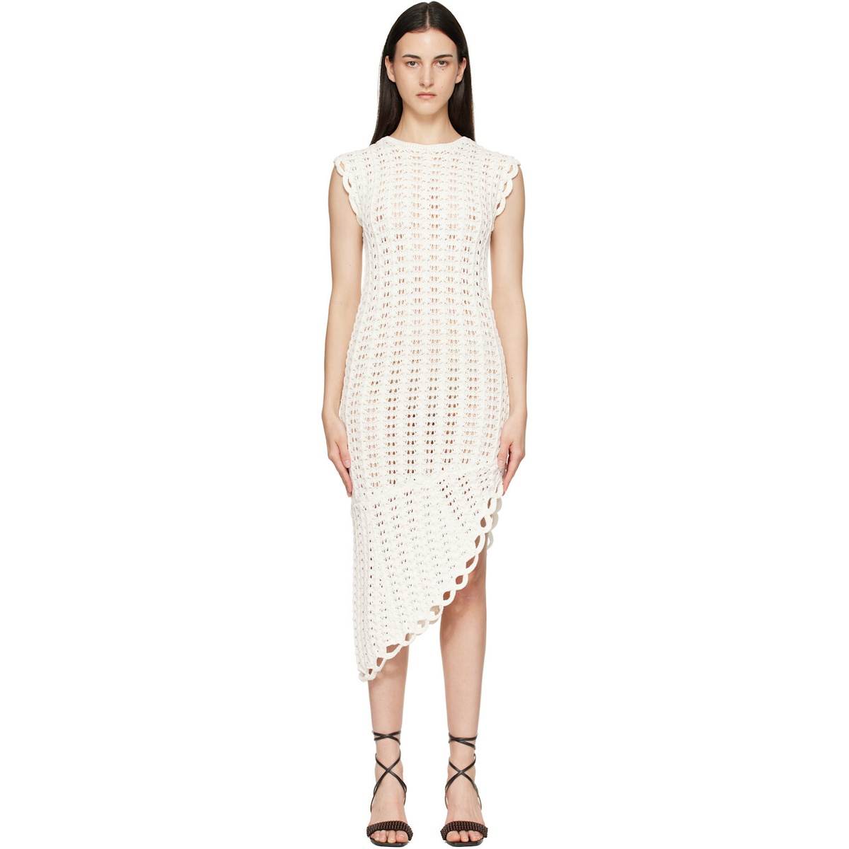 Loulou de Saison White Malena Ruffled Crochet Midi Dress
