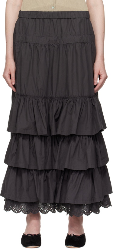 Photo: OPEN YY Gray Rolled Waist Tiered Midi Skirt