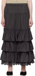 OPEN YY Gray Rolled Waist Tiered Midi Skirt