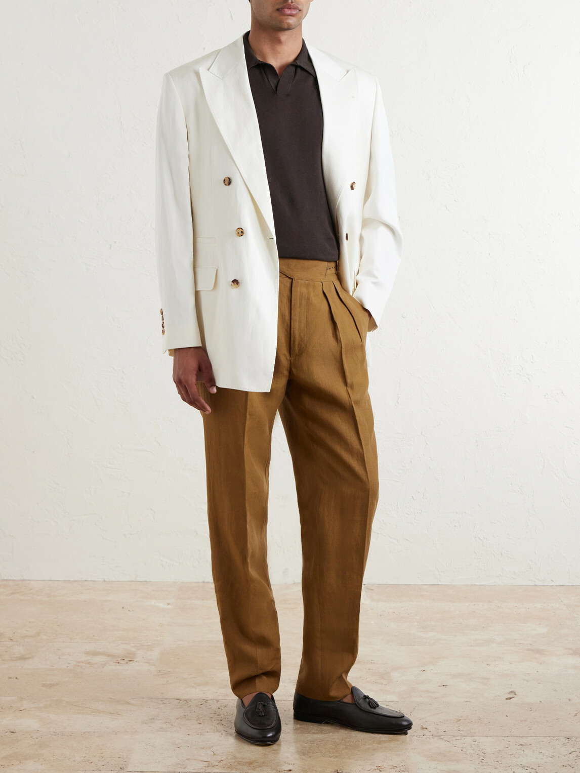 Rubinacci - Manny Straight-Leg Pleated Linen Trousers - Brown