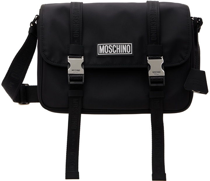 Photo: Moschino Black Logo Patch Messenger Bag