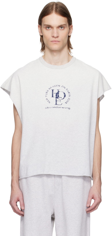 Photo: Alexander Wang Gray Distressed Logo Oversized Muscle T-shirt