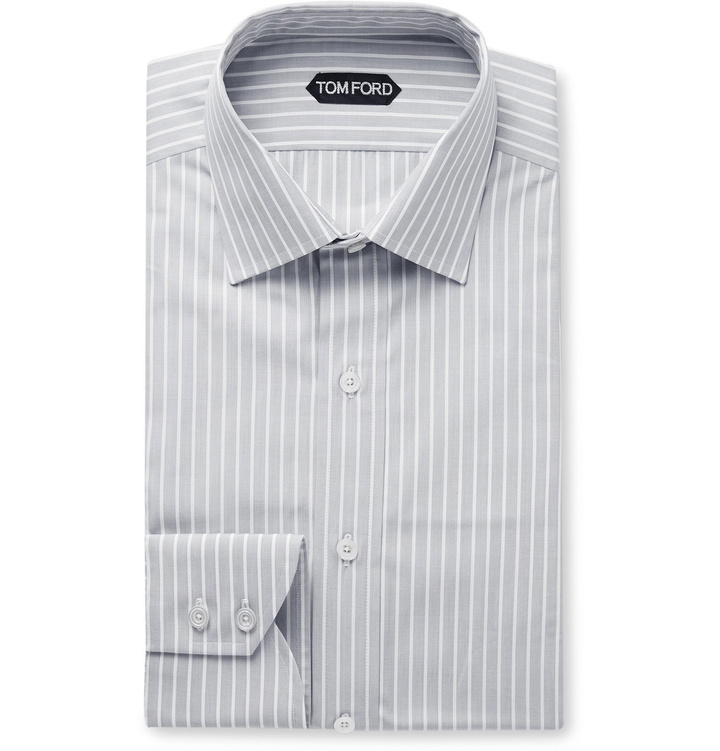 Photo: TOM FORD - Grey Slim-Fit Striped Cotton-Poplin Shirt - Gray