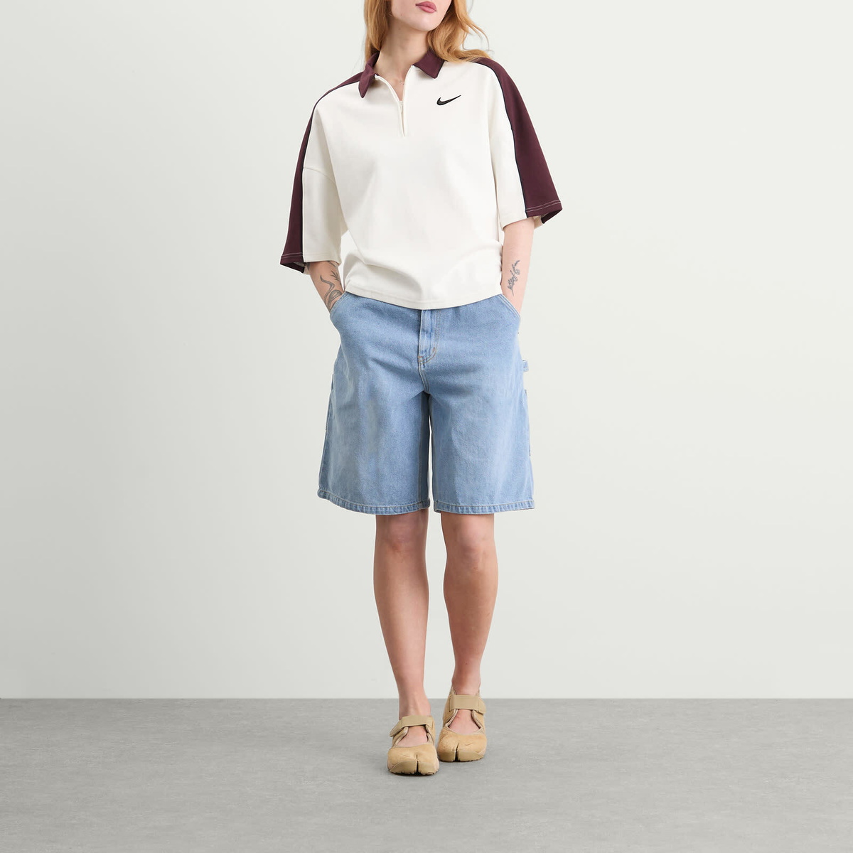 Nike Women's Sports Polo Top in Sail/Burgundy Crush