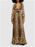 ROBERTO CAVALLI Jaguar Print Satin Long Dress