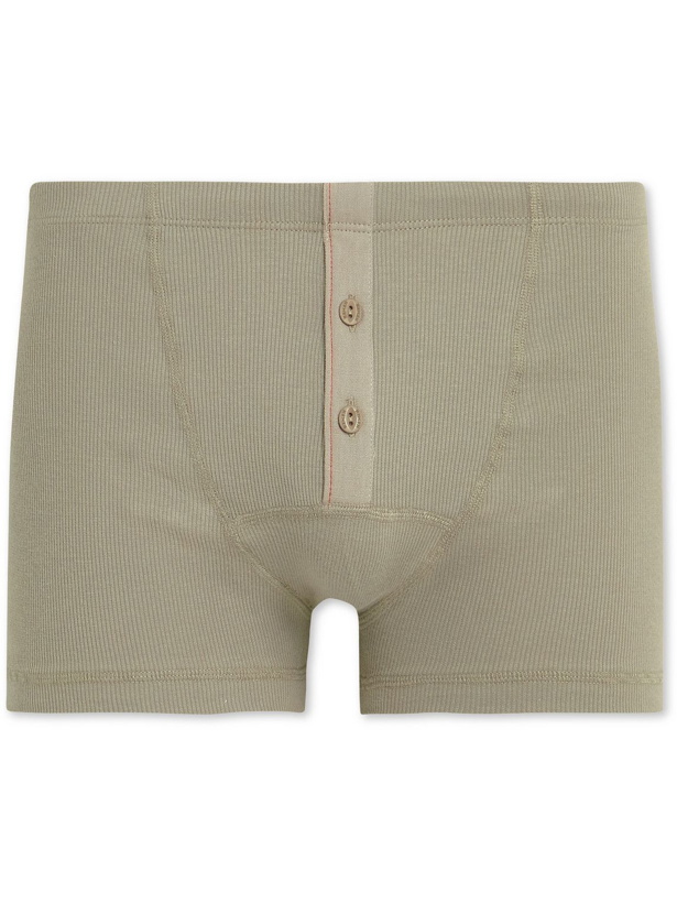 Photo: Hemen Biarritz - Albar Ribbed Stretch Organic Cotton Boxer Briefs - Gray