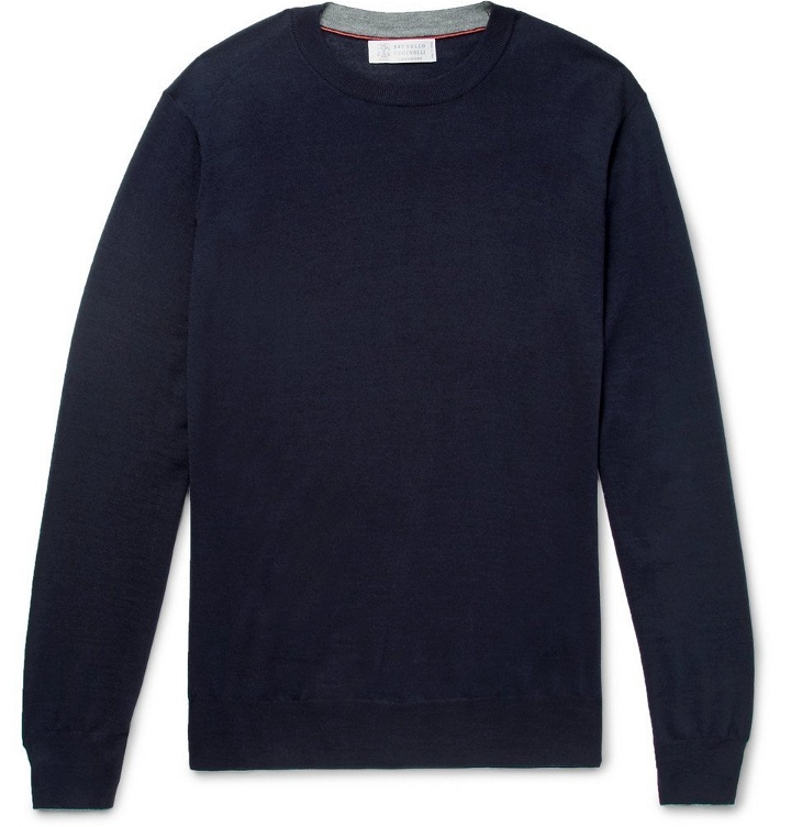 Photo: Brunello Cucinelli - Wool and Cashmere-Blend Sweater - Men - Navy
