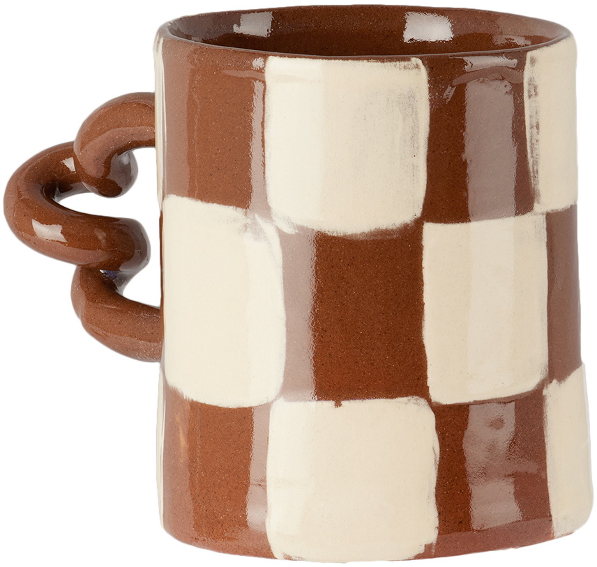 Harlie Brown Studio Brown & White Checkered Wiggle Mug