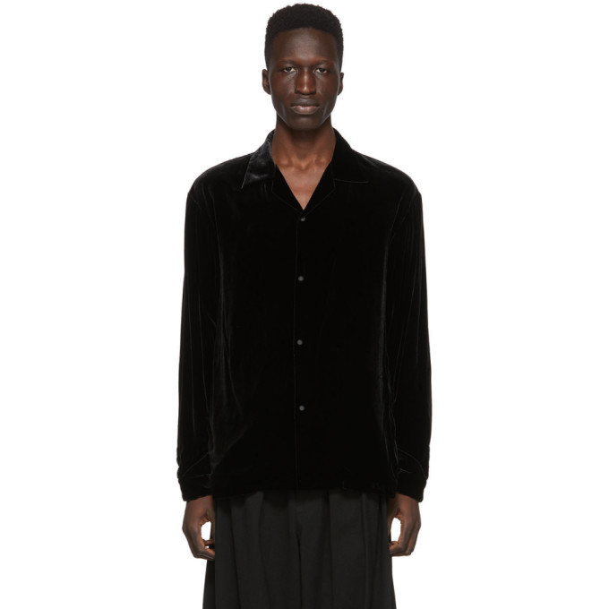 Sasquatchfabrix. Black Velvet Open Collar Shirt Sasquatchfabrix