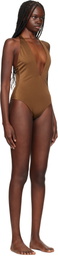 Versace Underwear Brown Tex Rodi Modulo Spilla Swimsuit