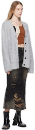 lesugiatelier Black Distressed Denim Midi Skirt
