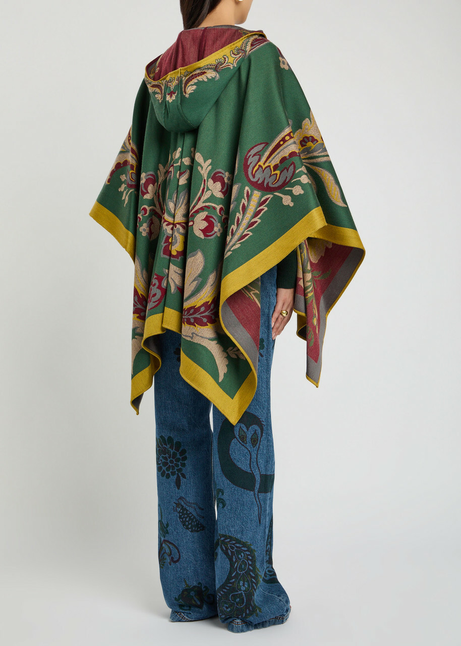 Etro Hooded Jacquard Wool-blend Cape - Multi Print - One Size
