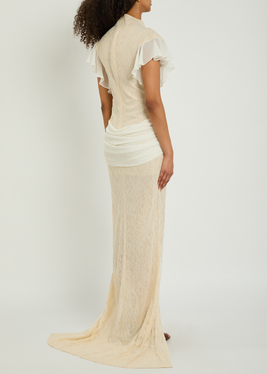 DE LA Vali Noor Ruffled Lace Maxi Dress Ivory