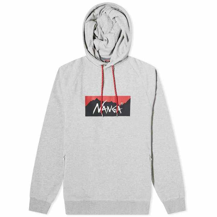 Photo: Nanga Men's Eco Hybrid Box Logo Hoodie in Light Grey