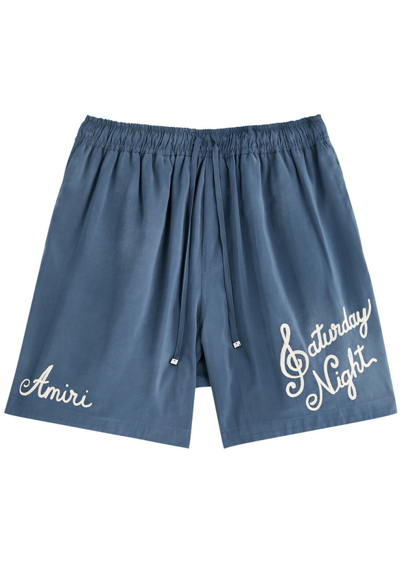 Photo: Amiri Saturday Night Embroidered Woven Shorts Navy