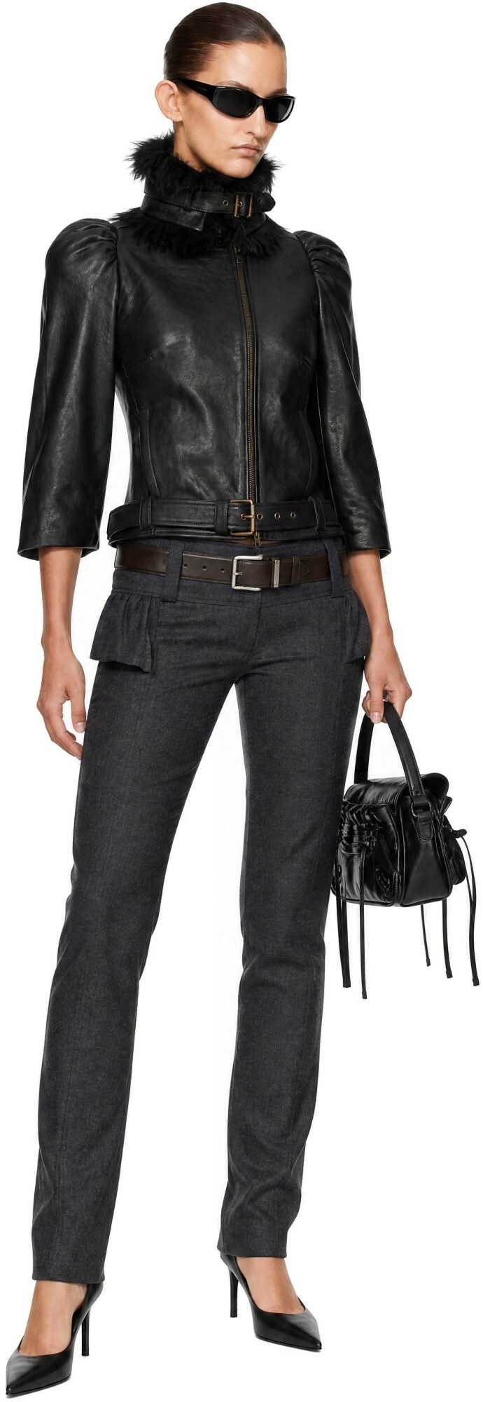 KNWLS Black Victoria Collar Leather Jacket