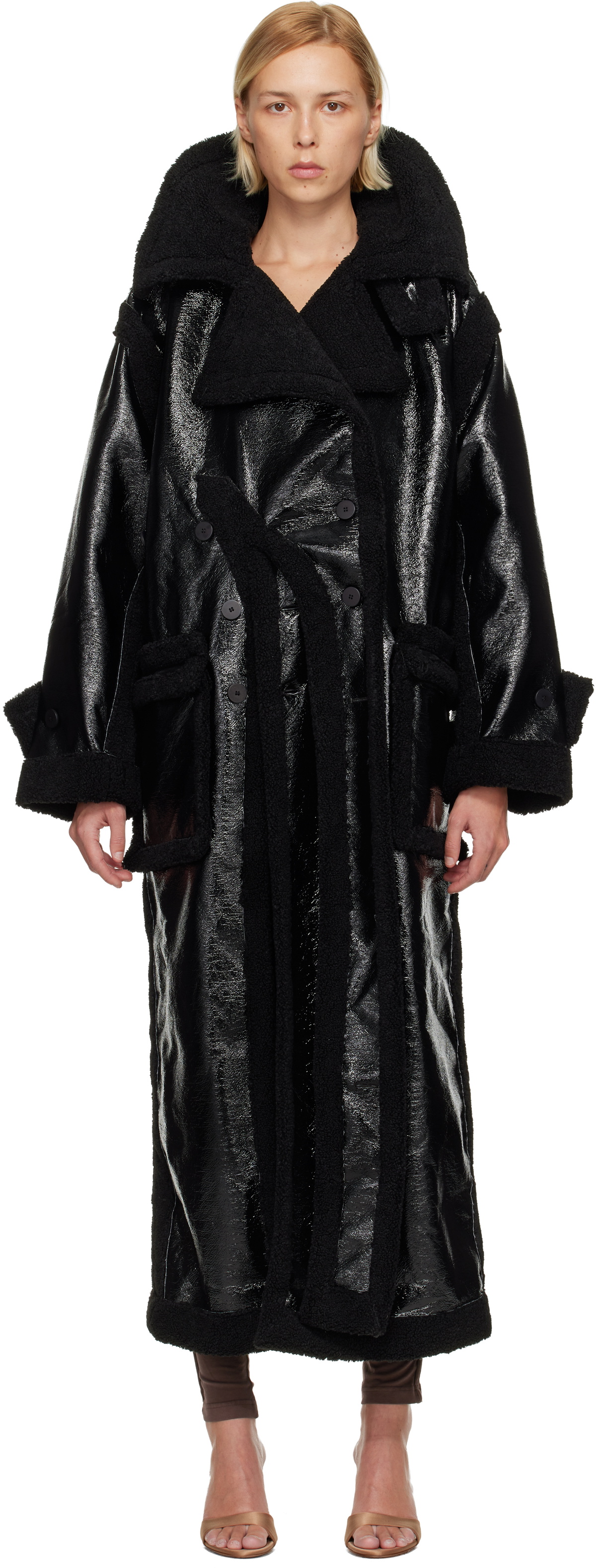 Ottolinger Black Oversized Split Faux-Shearling Coat