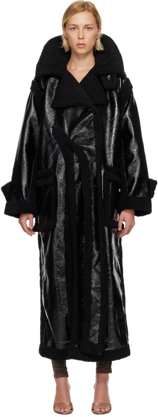 Photo: Ottolinger Black Oversized Split Faux-Shearling Coat