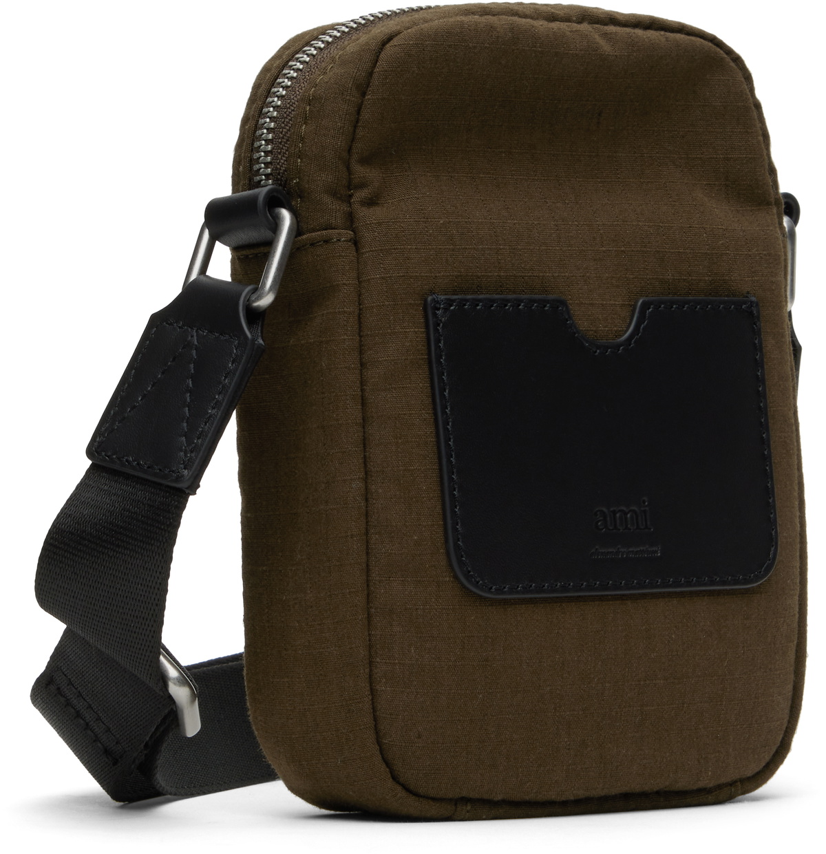 AMI Paris Khaki Canvas Small Ami de Coeur Crossbody Bag AMI