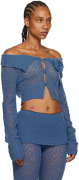 JUNEYEN Blue Hollow Out Cardigan
