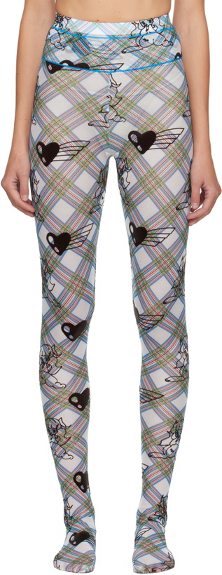 Photo: Chopova Lowena Blue & White Bunny Girl Argyle Mesh Leggings