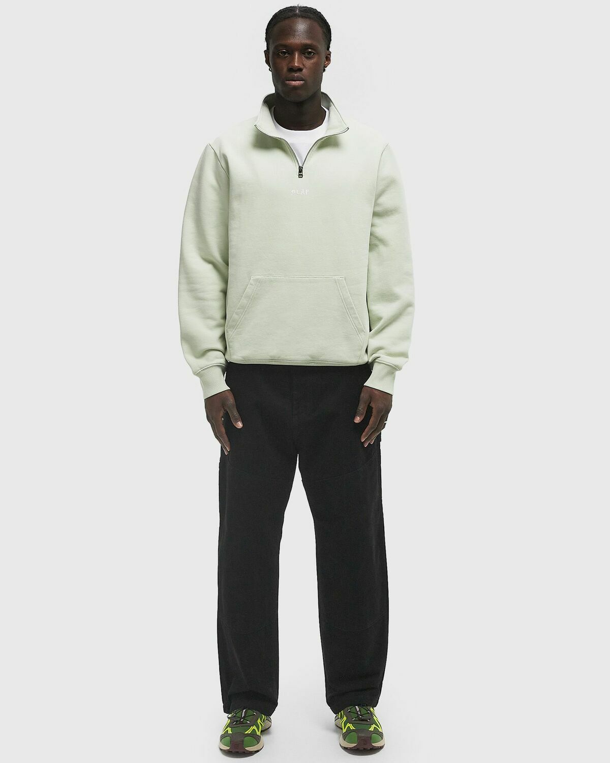 ØLÅF BLOCK ZIP MOCK NECK Green Mens Half-Zips/Sweatshirt