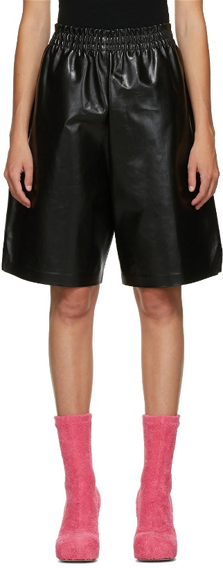 Photo: Bottega Veneta Black Leather Shiny Shorts