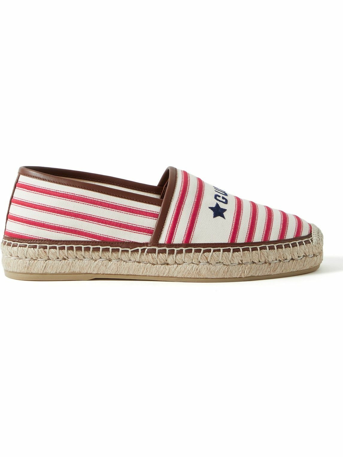 Photo: GUCCI - Leather-Trimmed Embroidered Canvas Espadrilles - Red