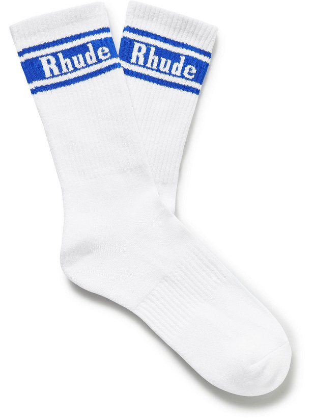 Photo: Rhude - McLaren Ribbed Logo-Jacquard Cotton-Blend Socks